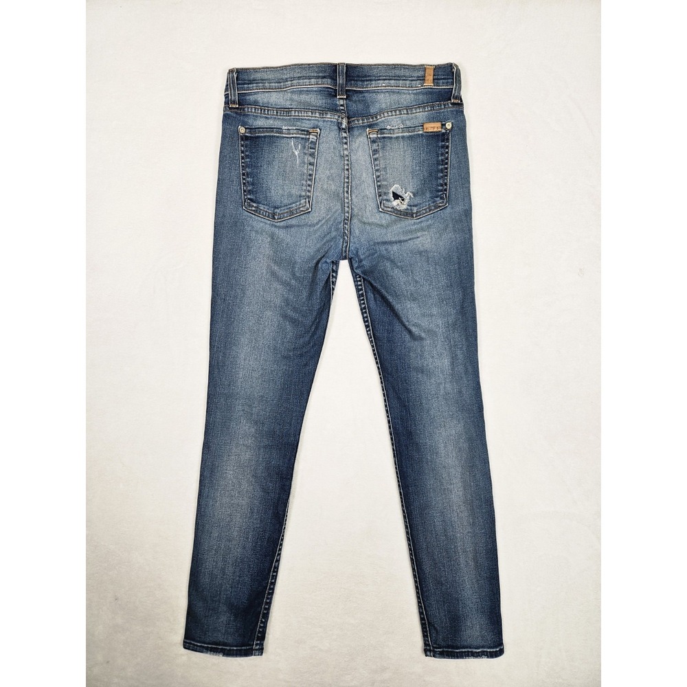 7 For All Mankind Jeans Womens Size 29 The Skinny Mid Rise‎ Distressed Denim USA - Picture 6 of 11
